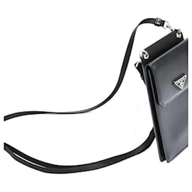 Prada-Prada Saffiano Leather Smartphone Case Shoulder Pouch-Black