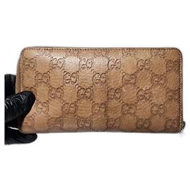 GUCCI Portafoglio con zip in bambù Guccissima vintage marrone chiaro Marrone