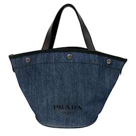 Prada-Prada 1BG244 Canapa Denim Tote Shoulder Bag-Navy blue