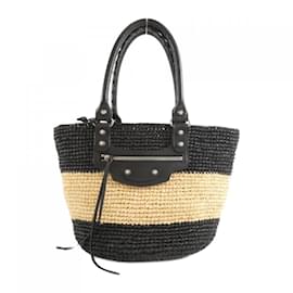 Balenciaga-Balenciaga Raffia Handbag-Black,Beige