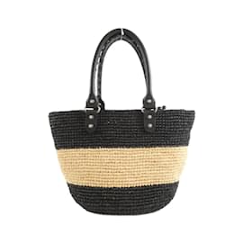 Balenciaga-Balenciaga Raffia Handbag-Black,Beige