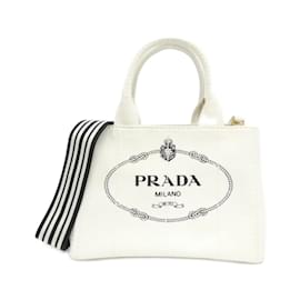 Prada-Prada Canapa Handbag-Black,White