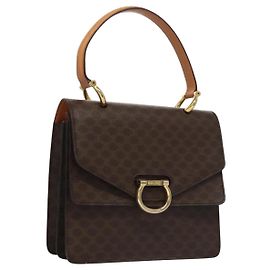 Céline Sac à main en toile Macadam CELINE en cuir PVC marron doré Auth BD171 Marron Doré