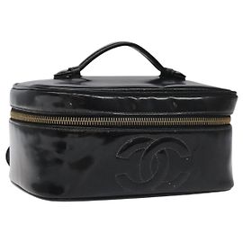 CHANEL Vanity Pouch Esmalte Negro Oro CC Auth BD285 Negro Dorado