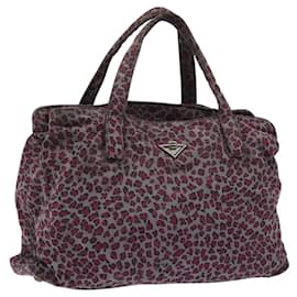 Autre Marque-BOTTEGAVENETA Leopard Hand Bag Nylon Pink Gray Auth ar13246-Brown,Pink