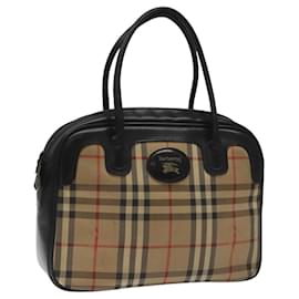Autre Marque-Burberrys Nova Check Hand Bag Canvas Beige Black Auth BA463-Black,Beige