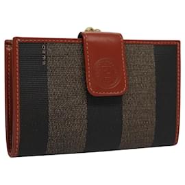 Fendi-Portefeuille en toile Pecan FENDI Noir Marron Noir Marron Auth ar13240-Marron,Noir