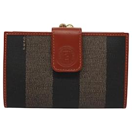 Fendi-Portefeuille en toile Pecan FENDI Noir Marron Noir Marron Auth ar13240-Marron,Noir
