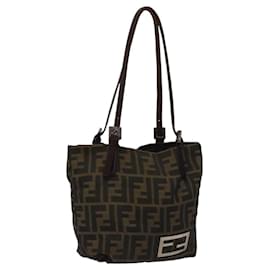 Fendi-FENDI Zucca Canvas Tote Bag Brown Black Auth BD138-Brown,Black