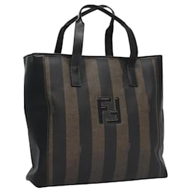 Fendi-FENDI Pecan Canvas Tote Bag Brown Black Auth BD578-Brown,Black