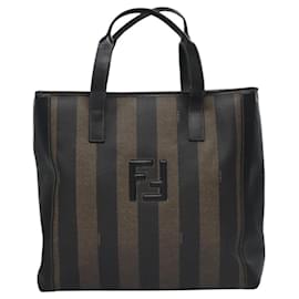 Fendi-FENDI Pecan Canvas Tote Bag Brown Black Auth BD578-Brown,Black