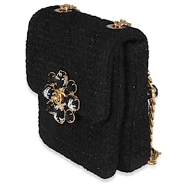 Chanel-Chanel Black Wool Tweed Camellia Flower Mini Flap Bag-Black