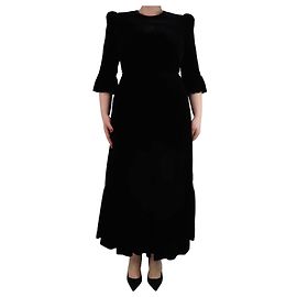 The Vampire's Wife Schwarzes Samt-Midi-Kleid mit Rüschen - Größe UK 14 Schwarz