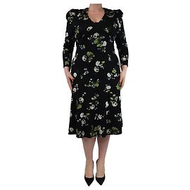 Erdem Schwarzes Midikleid aus Jersey mit Blumenmuster - Größe UK 14 Schwarz
