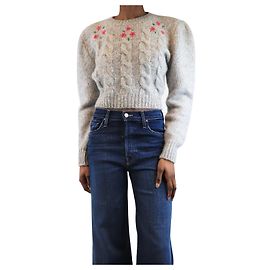 Alessandra Rich Grau cropped Kabelstrickpullover - Größe UK 6 Grau