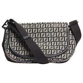 Fendi Borsa a spalla in tela Zucchino nera e grigia Nero
