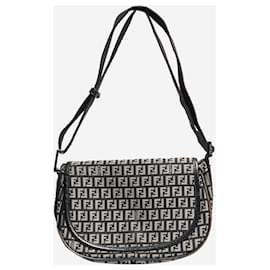Fendi-Black and grey Zucchino canvas shoulder bag-Black