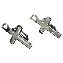 Christian Dior Silver Logo Cross Crucifix Earrings Silvery