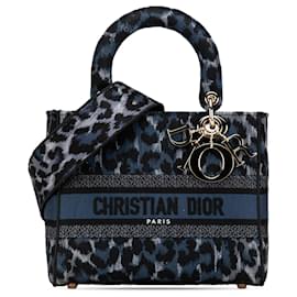 Dior-Dior Blue Mizza Medium Embroidered Canvas Leopard Lady D Lite-Blue