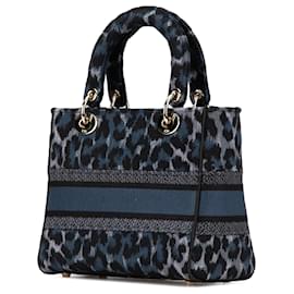 Dior-Dior Blue Mizza Medium Embroidered Canvas Leopard Lady D Lite-Blue