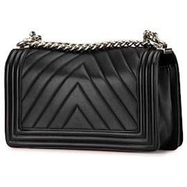 Chanel-Chanel Black Medium Calfskin Chevron Boy Flap-Black