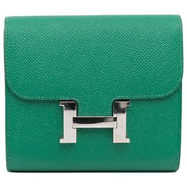 Cartera corta Constance en Epsom verde de Hermès Verde