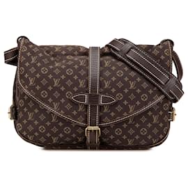 Louis Vuitton-Louis Vuitton Brown Monogram Mini Lin Saumur 30-Brown