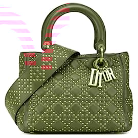 Dior-Dior Red Medium Lambskin Cannage Studded Supple Lady Dior-Red