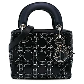 Dior-Dior Black Mini Satin Cannage Strass Crystal Embellished Lady Dior-Black
