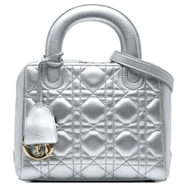 Dior-Dior Silver Metallic Lambskin Cannage Lily Tote-Silvery