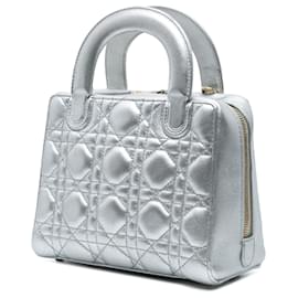 Dior-Dior Silver Metallic Lambskin Cannage Lily Tote-Silvery