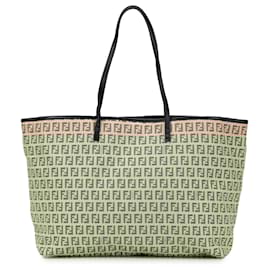 Fendi-Fendi Brown Zucchino Canvas Tote-Brown,Beige