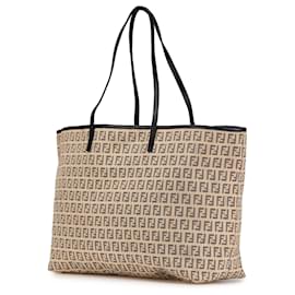Fendi-Fendi Brown Zucchino Canvas Tote-Brown,Beige