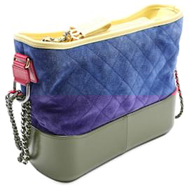 Chanel-Chanel Blue Medium Tricolor Quilted Suede and Calfskin Gabrielle Hobo-Blue