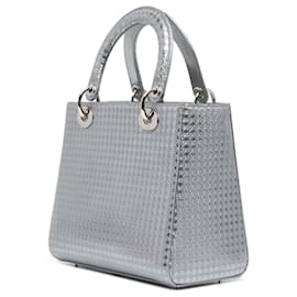 Dior-Dior Silver Medium Metallic Patent Microcannage Lady Dior-Silvery