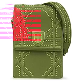 Dior-Dior Red Studded Lambskin Vertical Diorama Bag-Red