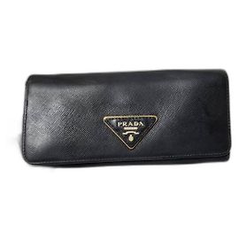 Prada Saffiano Lux Leather Flap Continental Wallet Black Black