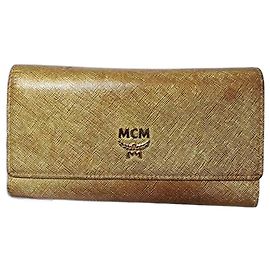 MCM Ivana Bloom Leather Wallet Gold Golden