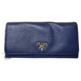 Prada Saffiano Leather Continental Wallet Blue Blue