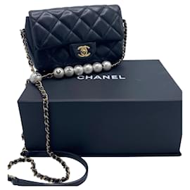 Chanel-Chanel 2020 My Precious Pearls Black Lambskin Quilted Small Flap Bag GHW-Black,Gold hardware