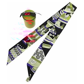 Hermès-Hermes Twilly Charm Patisserie Francaise Silk Scarf-Black,Multiple colors