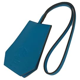 Hermès-Hermes Blue Swift Leather Key Chain-Blue