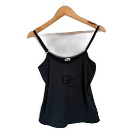 Canottiera in seta Dolce & Gabbana con pizzo nera Nero