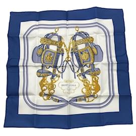 Hermès-Hermes Carre 40 Brides de Gala Silk Scarf-White,Blue,Golden