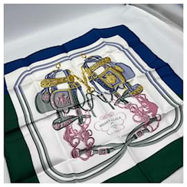 Hermès-Hermes Carre 40 Brides de Gala Silk Scarf-White,Blue,Golden