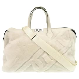 Fendi-Fendi Leather Mouton White Shoulder Boston Bag-White