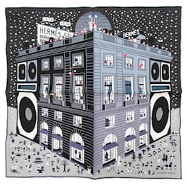 Hermès-Foulard en soie Hermes Carre 45 Faubourg Party-Noir,Bleu