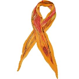 Hermès-Hermes Pleated Carré Jardin Creole Paradise Scarf-Orange,Yellow