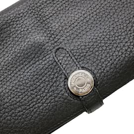 Hermès-Hermes Dogon Long Wallet in Black Togo Leather-Black