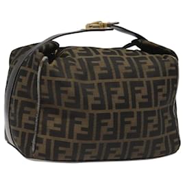 Fendi-FENDI Zucca Canvas Hand Bag Brown Black gold Auth BD155-Brown,Black,Golden